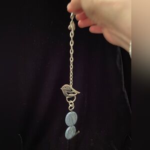 Long FOSSIL Bird Stone Bag Charm